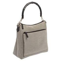 مملوكة مسبقًا حقيبة غوتشي بامبوو كانفاس رصاصي/ أسود بيد علوية 