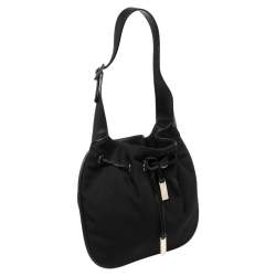 مملوكة مسبقًا Gucci Black Canvas and Leather Drawstring Hobo