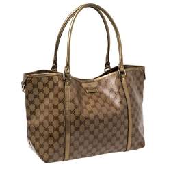 Pre Owned حقيبة يد غوتشي جوي متوسطة جلد وكانفاس كريستال جي جي ذ هبي/ بيج 