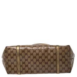 Pre Owned حقيبة يد غوتشي جوي متوسطة جلد وكانفاس كريستال جي جي ذهبي/ بيج 