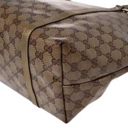 Pre Owned حقيبة يد غوتشي جوي متوسطة جلد وكانفاس كريستال جي جي ذهبي/ بيج 