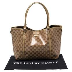 Pre Owned حقيبة يد غوتشي جوي متوسطة جلد وكانفاس كريستال جي جي ذهبي/ بيج 