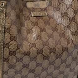 Pre Owned حقيبة يد غوتشي جوي متوسطة جلد وكانفاس كريستال جي جي ذهبي/ بيج 