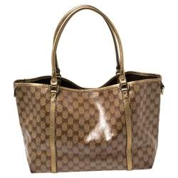 Pre Owned حقيبة يد غوتشي جوي متوسطة جلد وكانفاس كريستال جي جي ذهبي/ بيج 