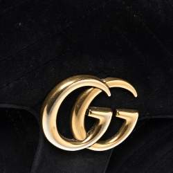 Pre Owned Gucci Black Matelasse Velvet Mini GG Marmont Shoulder Bag