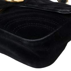 Pre Owned Gucci Black Matelasse Velvet Mini GG Marmont Shoulder Bag