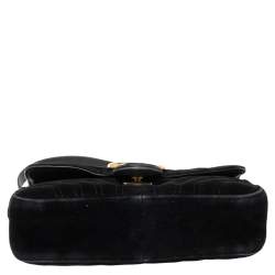 Pre Owned Gucci Black Matelasse Velvet Mini GG Marmont Shoulder Bag