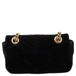 Pre Owned Gucci Black Matelasse Velvet Mini GG Marmont Shoulder Bag