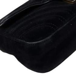 Pre Owned Gucci Black Matelasse Velvet Mini GG Marmont Shoulder Bag