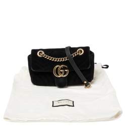 Pre Owned Gucci Black Matelasse Velvet Mini GG Marmont Shoulder Bag