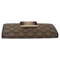 Pre Owned محفظة غوتشي ويب جلد وكانفاس جي جي سوبريم بيج/بني