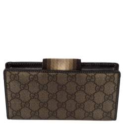 Pre Owned محفظة غوتشي ويب جلد وكانفاس جي جي سوبريم بيج/بني