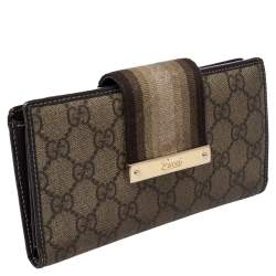 Pre Owned محفظة غوتشي ويب جلد وكانفاس جي جي سوبريم بيج/بني