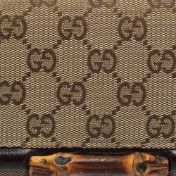 Gucci Beige/Brown GG Canvas and Leather Bamboo Continental Wallet