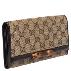 Gucci Beige/Brown GG Canvas and Leather Bamboo Continental Wallet