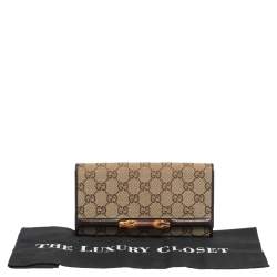 Gucci Beige/Brown GG Canvas and Leather Bamboo Continental Wallet