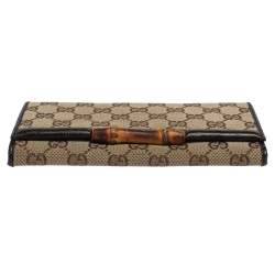 Gucci Beige/Brown GG Canvas and Leather Bamboo Continental Wallet