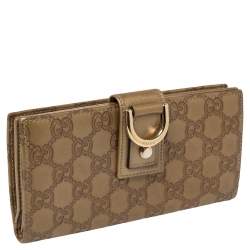 Pre Owned Gucci Metallic Beige Guccissima Leather Abbey D Ring Continental Wallet