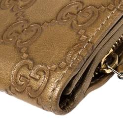 Pre Owned Gucci Metallic Beige Guccissima Leather Abbey D Ring Continental Wallet