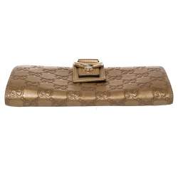 Pre Owned Gucci Metallic Beige Guccissima Leather Abbey D Ring Continental Wallet