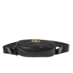Pre Owned Gucci Black Matelassé Leather GG Marmont Belt Bag