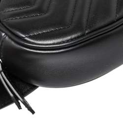 Pre Owned Gucci Black Matelassé Leather GG Marmont Belt Bag