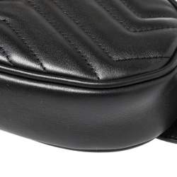 Pre Owned Gucci Black Matelassé Leather GG Marmont Belt Bag