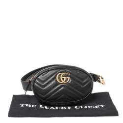 Pre Owned Gucci Black Matelassé Leather GG Marmont Belt Bag