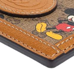 Pre Owned Gucci x Disney Beige/Tan GG Supreme Canvas and Leather Mickey Card Holder