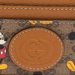 Pre Owned Gucci x Disney Beige/Tan GG Supreme Canvas and Leather Mickey Card Holder