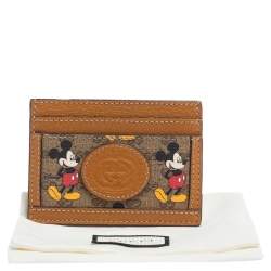 Pre Owned Gucci x Disney Beige/Tan GG Supreme Canvas and Leather Mickey Card Holder