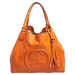 Pre Owned Gucci Orange Pebbled Leather Medium Soho Tote