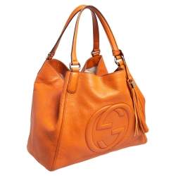 Pre Owned Gucci Orange Pebbled Leather Medium Soho Tote