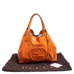 Pre Owned Gucci Orange Pebbled Leather Medium Soho Tote