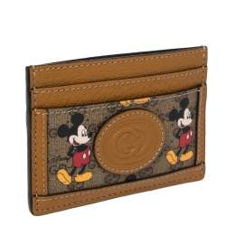 Pre Owned Gucci x Disney Beige/Tan GG Supreme Canvas and Leather Mickey Mouse Card Holder