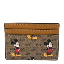 Pre Owned Gucci x Disney Beige/Tan GG Supreme Canvas and Leather Mickey Mouse Card Holder