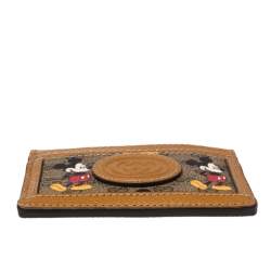 Pre Owned Gucci x Disney Beige/Tan GG Supreme Canvas and Leather Mickey Mouse Card Holder