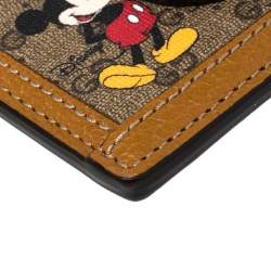 Pre Owned Gucci x Disney Beige/Tan GG Supreme Canvas and Leather Mickey Mouse Card Holder