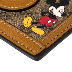 Pre Owned Gucci x Disney Beige/Tan GG Supreme Canvas and Leather Mickey Mouse Card Holder