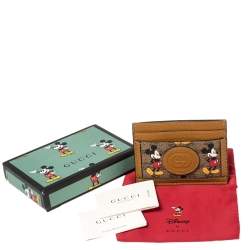 Pre Owned Gucci x Disney Beige/Tan GG Supreme Canvas and Leather Mickey Mouse Card Holder