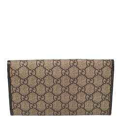 مملوكة مسبقًا محفظة غوتشي هارت تاتو GG سوبريم بني/بيج بحواف جلد لامع بقلاب
