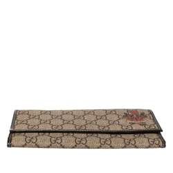 مملوكة مسبقًا محفظة غوتشي هارت تاتو GG سوبريم بني/بيج بحواف جلد لامع بقلاب