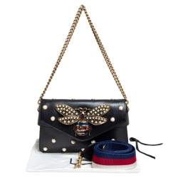 مملوكة مسبقًا Gucci Black Leather Broadway Pearly Bee Shoulder Bag