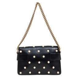 مملوكة مسبقًا Gucci Black Leather Broadway Pearly Bee Shoulder Bag