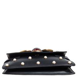 مملوكة مسبقًا Gucci Black Leather Broadway Pearly Bee Shoulder Bag
