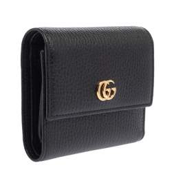 Pre Owned Gucci Black Leather GG Marmont Wallet