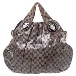 مملوكة مسبقًا Gucci Beige/Black GG Crystal Coated Canvas Hysteria Hobo