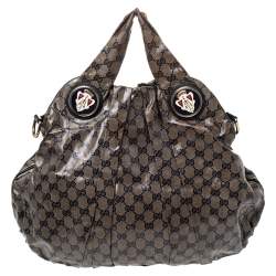 مملوكة مسبقًا Gucci Beige/Black GG Crystal Coated Canvas Hysteria Hobo