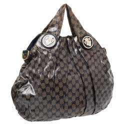 مملوكة مسبقًا Gucci Beige/Black GG Crystal Coated Canvas Hysteria Hobo