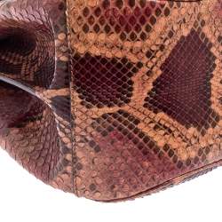 مملوكة مسبقًا Gucci Burgundy/Pink Python Lady Lock Bamboo Large Top Handle Bag